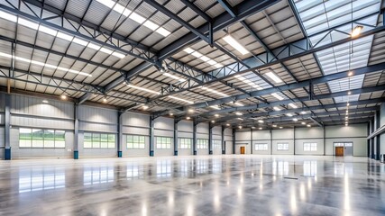 A large, empty warehouse with a lot of windows and a lot of light