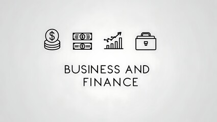 Obraz premium a set of 5 modern vector icons representing various aspects of business and finance, such as money, charts, and briefcases, in a minimalist black outline style on a pure white background