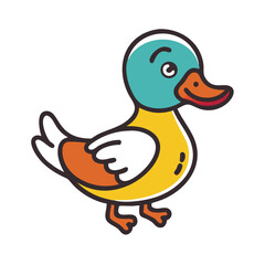 Colorful cartoon duck vector illustration, Vector illustration of a cute and colorful cartoon duck, designed with playful lines and bright colors, isolated on white background.

