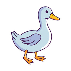 Cute cartoon duck vector illustration, Vector illustration of a cute cartoon duck with a simple design and light blue coloring, isolated on a white background.
