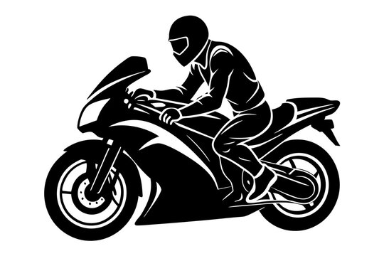 recommend clip art: Motorcycle Rider Silhouette in Speeding Position with Sport Bike.
