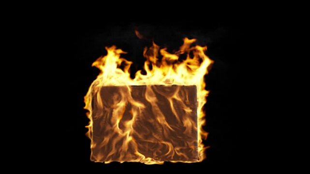Square book burning on fire front view , transparent background
	
3d rendering with alpha channel of fire simulation (the background is transparent)

