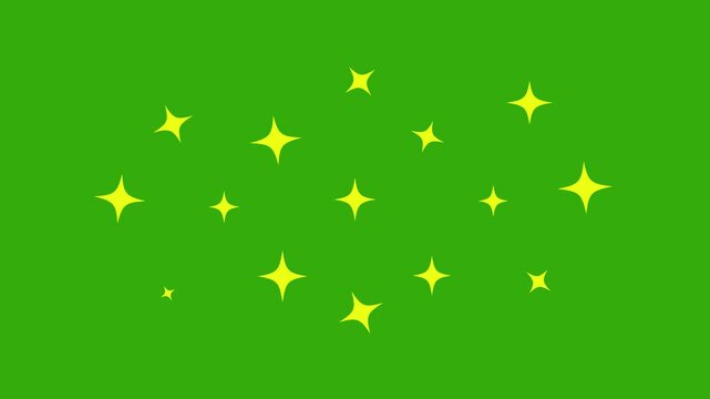 Twinkling stars animation, green screen video doodles style stars blinking, glitter on green screen background, Alpha Channel animation 4k