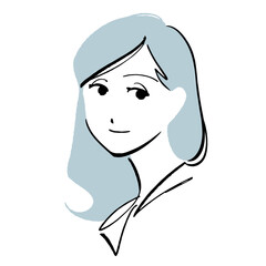 女性のシンプルなイラスト　ロングヘア・セミロングver.