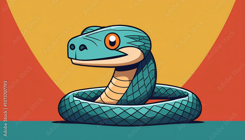 Poster cute cartoon snake icon with simple geometric design on a colorful solid background concept_1(434)