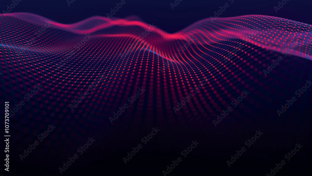 Poster futuristic point wave of particles. visualization of sound waves. dark background. technology or sci
