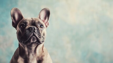 Fototapeta premium Cute French Bulldog with expressive eyes on textured backdrop