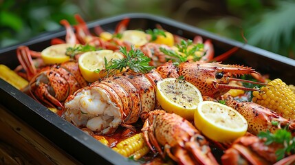 A Close-Up View of a Generously Sized Seafood Boil Featuring an Assortment of Freshly Caught Shellfish and Vegetables, Perfect for Culinary Enthusiasts and Food Blogs