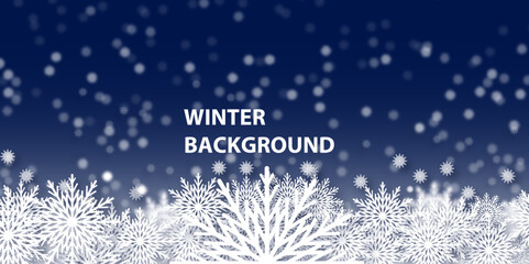 Winter background, snowflakes on a beautiful background, Christmas background for cards, snowfall. Abstract winter background. Winter. Illustration. Vector.