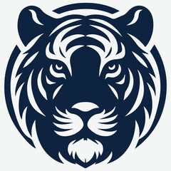 Tiger Head Silhouette Logo in Dark Blue - Perfect for Branding