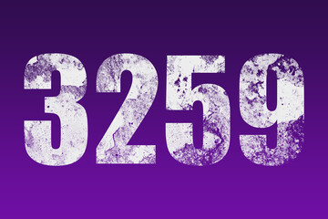 flat white grunge number of 3259 on purple background.