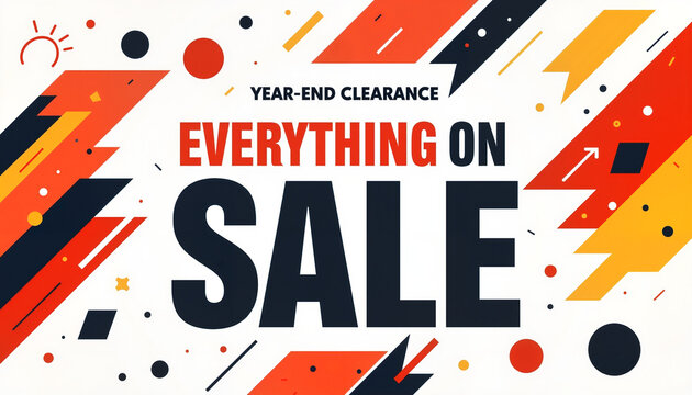 Year-end clearance sale promotional banner with bold colors and dynamic design elements