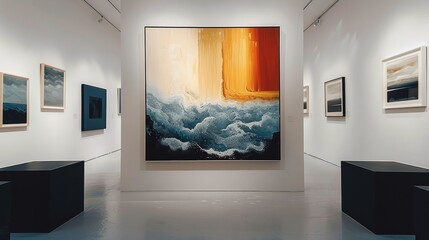 Painting on a white art gallery wall.