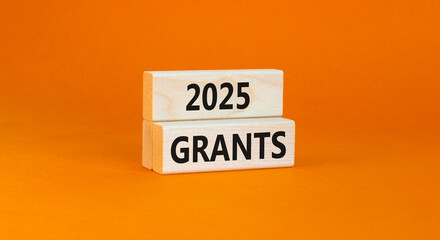Planning 2025 grants new year symbol. Concept words 2025 Grants on beautiful wooden blocks. Beautiful orange background. Business 2025 grants new year concept. Copy space.