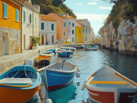 Colorful boats floating peacefully in picturesque valun harbor, cres island, croatia