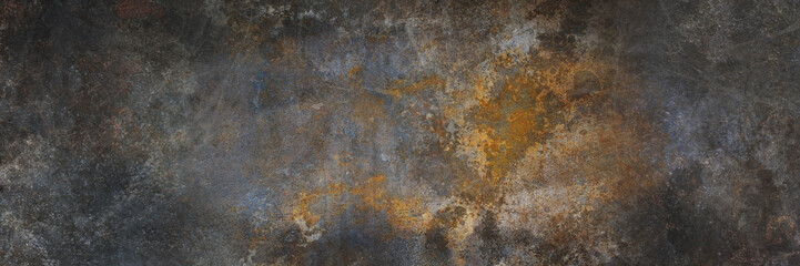 Metal texture with a rusty surface. Rusted background. Grunge background. Banner with scratches. 