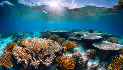  Bleached coral reefs in shallow waters demonstrate the devastating impact of ocean warming _1(362)