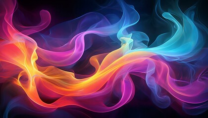 Obraz premium Abstract colorful smoke swirls, a vibrant mix of blue, pink, and orange, creating an ethereal and dynamic visual.