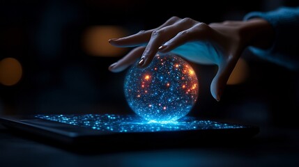 Futuristic Green Tech Dashboard with Glowing Energy Sphere