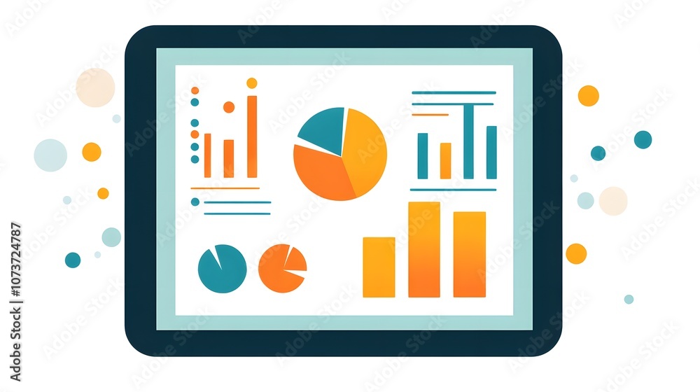 Poster Digital tablet displaying colorful data visualizations and analytics.