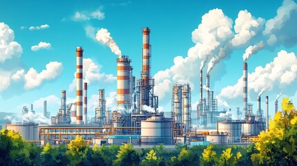 Obraz premium Industrial Refinery Landscape with Environmental Conservation Concept