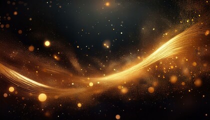 Abstract background with a golden wave and bokeh lights on a black background.  Perfect for a luxurious or celebratory design.