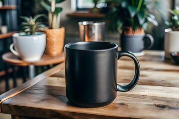 Photorealistic Blank Black Mug Mockup Template for Graphic Designers