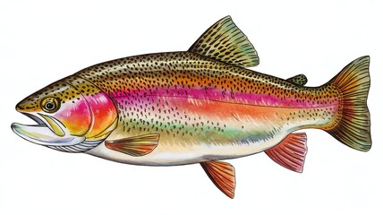 Fototapeta premium Colorful trout illustration showing vibrant scales and detailed features on a white background.