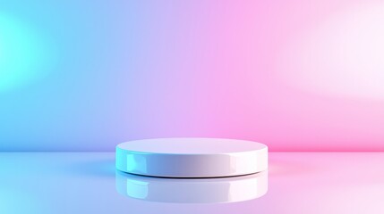 Glossy White Podium on Pastel Gradient Background