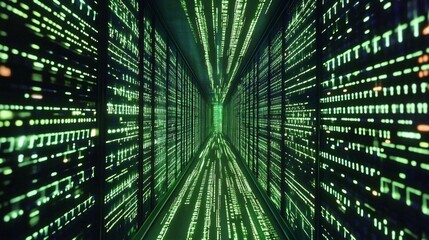 Immersive Digital Matrix Flowing Data in Futuristic Technological Environment