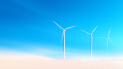 Obraz premium Three wind turbines on a sunny day with clear blue sky in a remote landscape