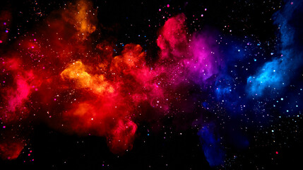 A vibrant cosmic nebula showcasing a colorful blend of red, orange, purple, and blue against a dark background, illustrating the beauty of the universe.