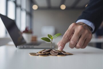 Plant Growing Through Pile of Coins