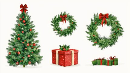 Vibrant Christmas Holiday with Festive Tree and Wreaths