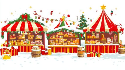Obraz premium Vibrant of a Festive Holiday Christmas Market Scene