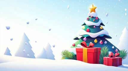 Obraz premium Vibrant of a Playful Holiday Christmas Scene with Decorated Tree and Gifts