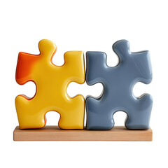 Obraz premium Four colorful puzzle pieces fitting together, isolated on a white background. PNG transparent.