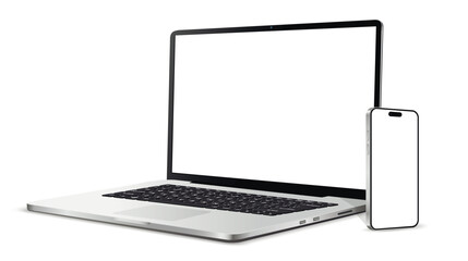 Laptop computer and mobile phone mockup. Digital devices screen template.