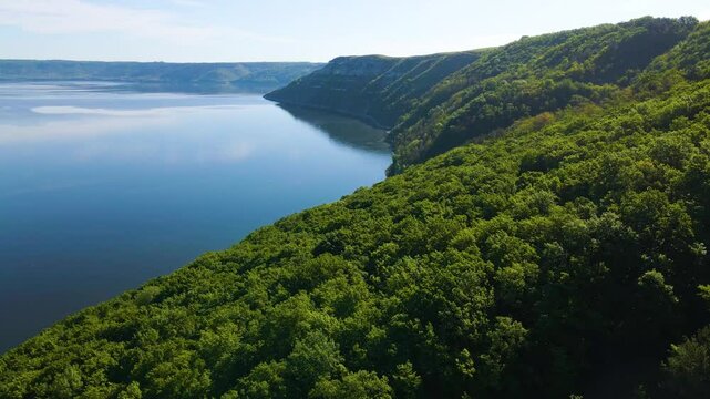 Aerial drone footage of green hills on the Parana River, Teju Cuare Park, Argentina