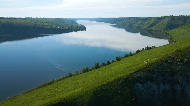 Aerial drone footage of green hills on the Parana River, Teju Cuare Park, Argentina