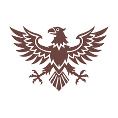 Stylized eagle with spread wings and sharp talons, Vector illustration of a stylized eagle with spread wings and extended talons in a bold, symmetrical design. Ideal for logos, emblems, and crests.
