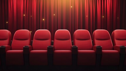 Fototapeta premium Horizontal banner featuring a row of red cinema seats