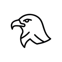Minimalist line drawing of eagle head icon, Vector illustration of a minimalist eagle head in a bold line drawing style, featuring a sharp beak and focused expression. Suitable for logos and icons.
