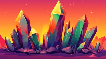 Colorful cartoon illustration of natural crystals on a flat background