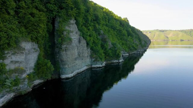 Aerial drone footage of green hills on the Parana River, Teju Cuare Park, Argentina