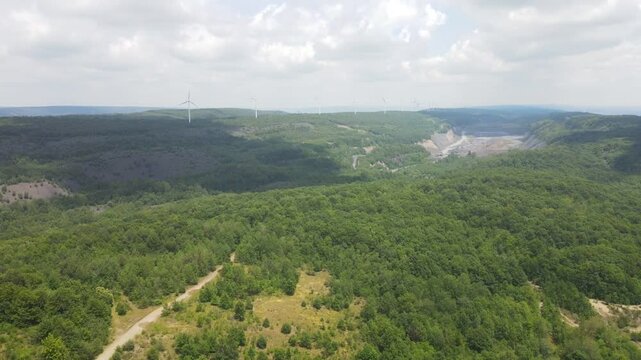 Aerial landscape during summer of green abandoned coal town Centralia Appalachia Pennsylvania