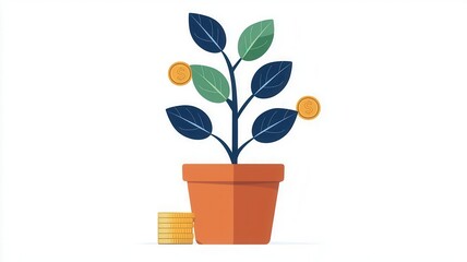 Obraz premium A plant growing in a pot, symbolizing financial growth and prosperity.