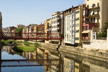 View of the old town and bridge on a summer day. Gerona. Spain.