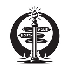 North Pole Signpost silhouette vector art black color design and solid white background 