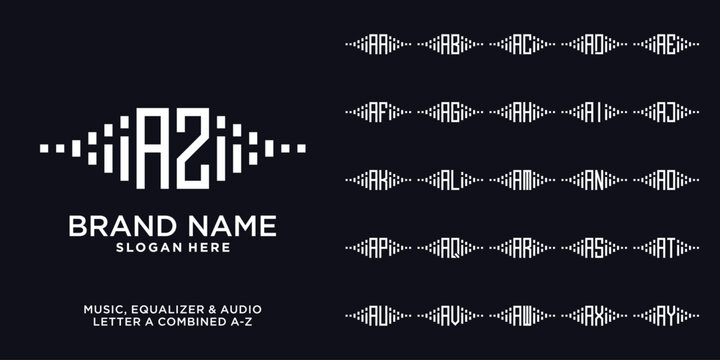 Set of audio, equalizer, and music logo design initial a combine with letter a to z and white color